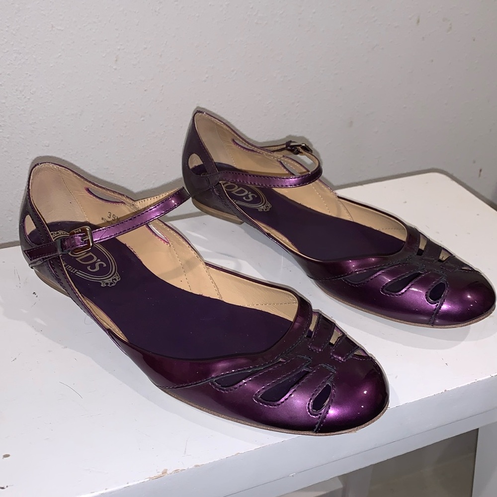 Tod's Purple Flats with Ankle Strap 9.5